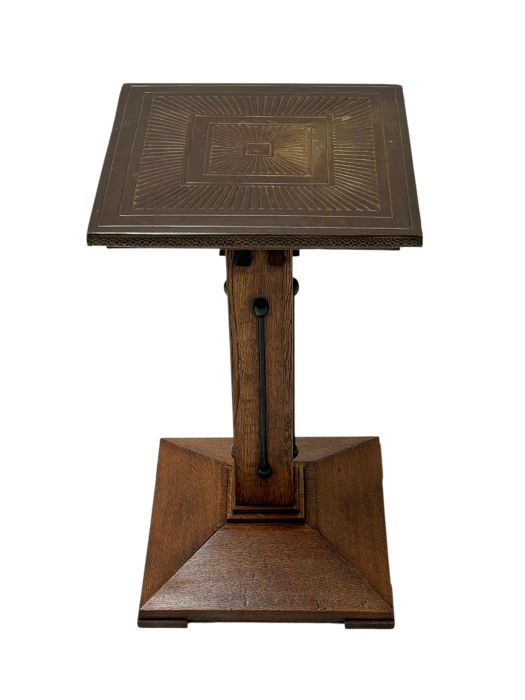 Vienna Secession Pedestal in Oak with Patinated Brass Top, 1900s